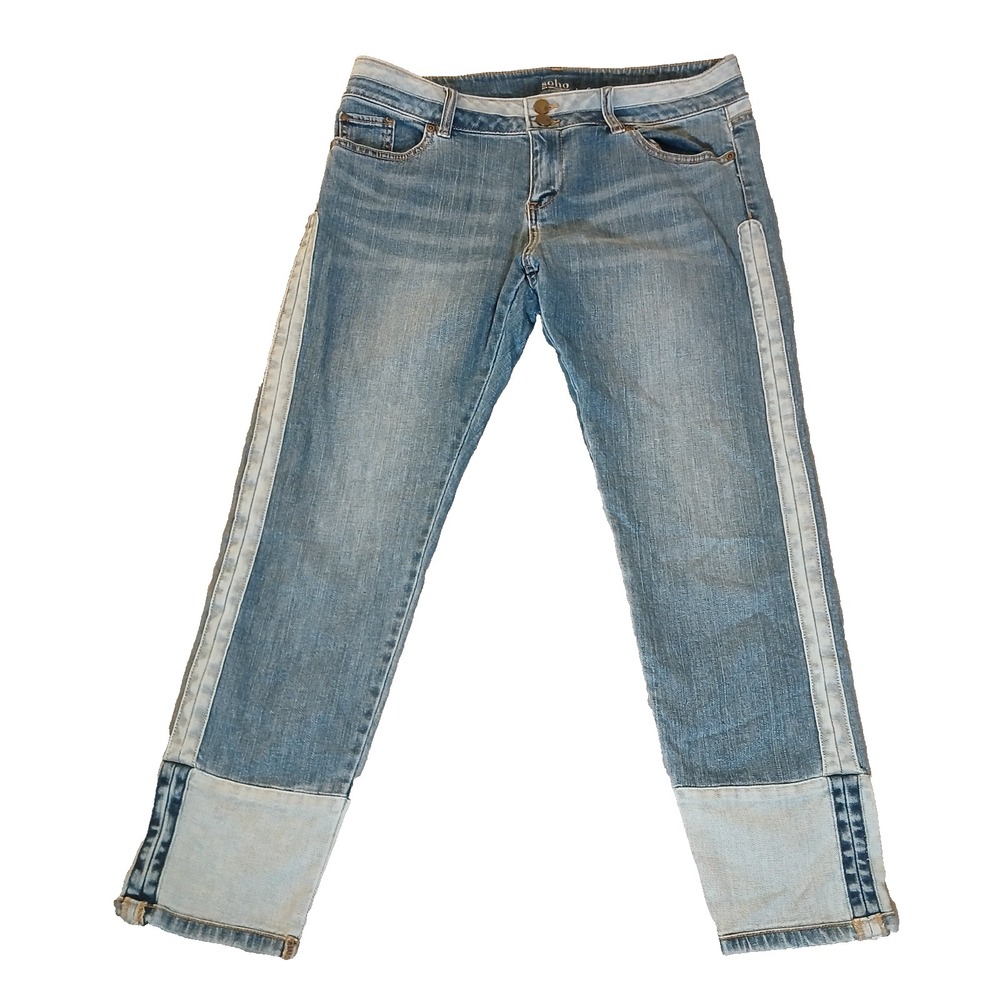 Soho New York Company Patchwork Slim Blue and White Hight Waist Ankle Jeans 12
